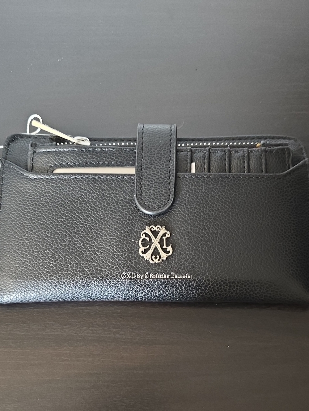 Christian Lacroix Black Pebbled Leather Zip Wallet